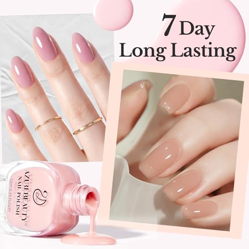 AZUREBEAUTY Jelly Nail Polish Set Quick Dry Transparent Nude Pink Purple Brown 4 Colors Sheer Natural Nail Lacquer Fingernail Kit with Top Coat Nail Polish DIY Salon Home — view 5