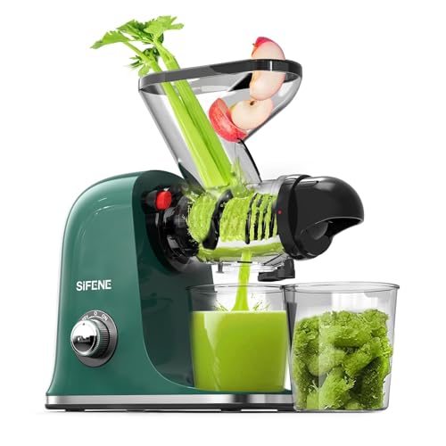 SiFENE Cold Press Juicer Machine, Slow Masticating Juicer, Vegetable and Fruit Juice Extractor Maker Squeezer, Easy to Clean, BPA Free, Green