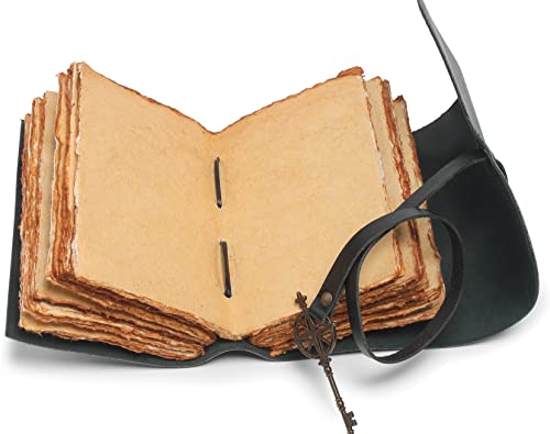 Black Vintage Leather Journal - Small Antique Handmade Leather Bound Journal With Old Fashioned Deckle Edge Paper - Perfect For Writing, Diary Of Shadows Journal, Personal Organizer - Only 4"X6" #TOP2