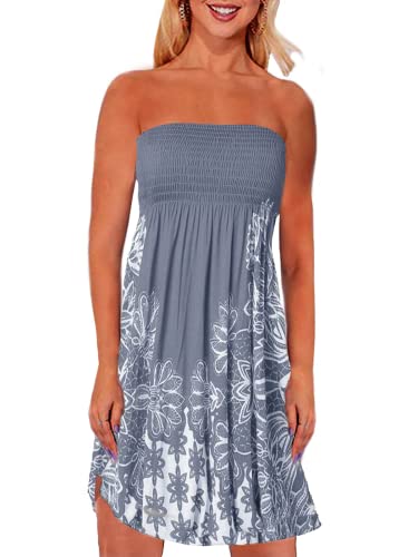 Image of Zyyfly Tube Top Dress Women Summer Beach Coverup Stretch Smocked Strapless Dress