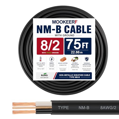 Image of 8 /2 Wire with Ground - 75FT NM-B 8 Gauge Non-Metallic Sheathed Cable 100% Pure Copper 8 AWG 2 Conductor Residential Indoor Wire for Outlets, Switches, Other Loads and Lighting Wiring Projects etc.