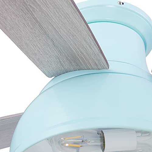 Prominence Home Edora, 52 Inch Industrial Style Flush Mount LED Ceiling Fan with Light, Remote Control, 4 Modern Blades, Reversible Motor - 51672-01 (Seafoam) - Image 8