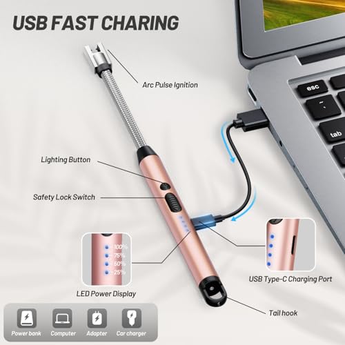 VEHHE Rechargeable 360° Flexible-Neck Arc Lighter (Rose Gold) — view 3