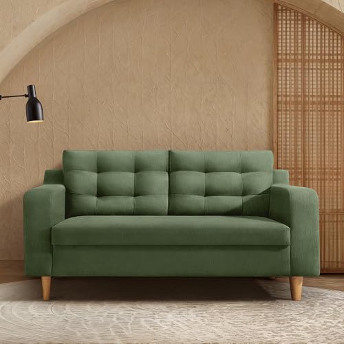 Image of Duroflex Ease Plus - 2 Seater Sofa Set for Living Room | 3 Year Warranty | Premium Wooden Frame Sofa | Anti-Pilling Fabric, Fade & Termite Resistant | Comfortable & Durable Couch - Chive (Green)