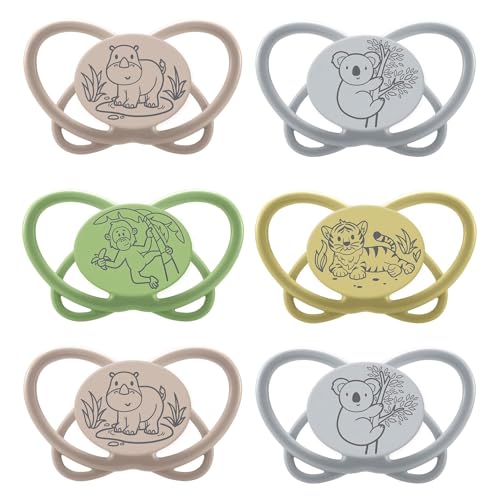 NIP Spar-Set Silikon Schnuller My Butterfly 6er Pack, Größe 1 (0-6 Monate) beige/blau/grün, aus nachhaltigen Rohstoffen