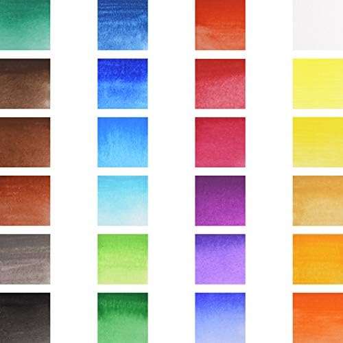 STATIONERY ISLAND Watercolour Paint Set Artist Series Painting Supplies Kit in Portable Travel Tin with Paintbrush and Mixing Palette, 24 Full Pan Sketchers' Pocket Box for Professional and Beginners