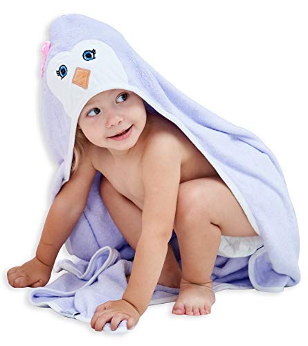 HIPHOP PANDA Bamboo Hooded Baby Towel - Softest Hooded Bath Towel for Babie, Toddler,Infant, Perfect for Boy and Girl - (Purple Penguin, 100cm x 100cm )