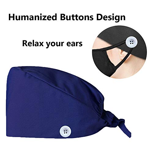CHUANGLI 3Pcs Gourd-Shaped Working Caps with Upgrade Sweatband Adjustable Bouffant Hats Headwear - Women/Men (A04#Black+Royal Blue+Dark Purple)