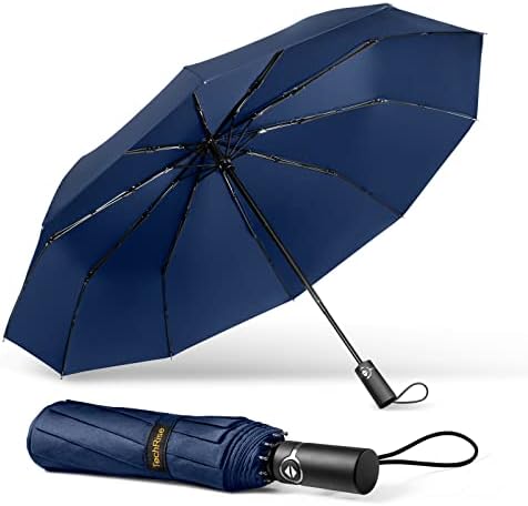 TechRise Large Windproof Umbrella, Wind Resistant Compact Travel Folding Umbrellas, Ladies Auto Open Close Strong Wind Proof Rain Proof with 10 Ribs golf umbrella collapsible for Men Women (Blue)