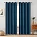 Room Darkening Curtains for Bedroom 84 inch Long Linen Like Textured Moderate Curtain in Denim Blue One Panel