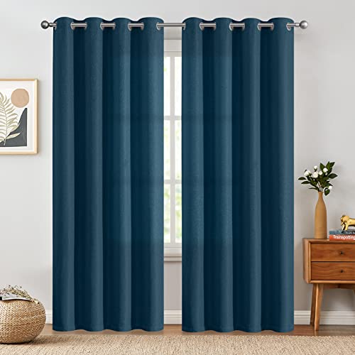 jinchan Linen Textured Room Darkening Curtain 90 Inch Long for Living Room Room Darkening Thermal Insulated Grommet Top Window Drape for Bedroom 52" W