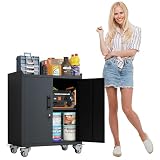 KILISTEELS Metal Garage Storage Cabinet with Wheels,Adjustable Shelves with Doors and Lock,Sturdy and Durable Heavy Duty Utility Storage Cabinet for Office/Kitchen/Pantry Organizer