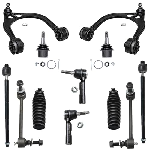 Image of Detroit Axle - RWD Front End 12pc Suspension Kit for Chrysler 300 Dodge Charger Magnum Challenger, 2 Upper Control Arms 2 Lower Ball Joints 4 Tie Rods 2 Boots 2 Sway Bar Links Replacement