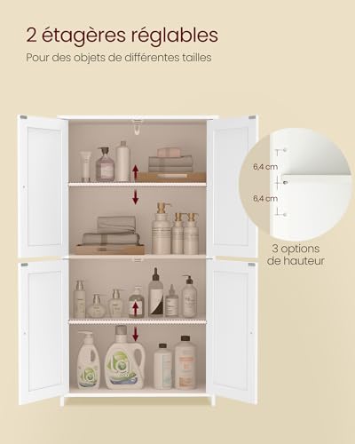 Meuble Salle de Bain Shaker Blanc 2 Placards VASAGLE