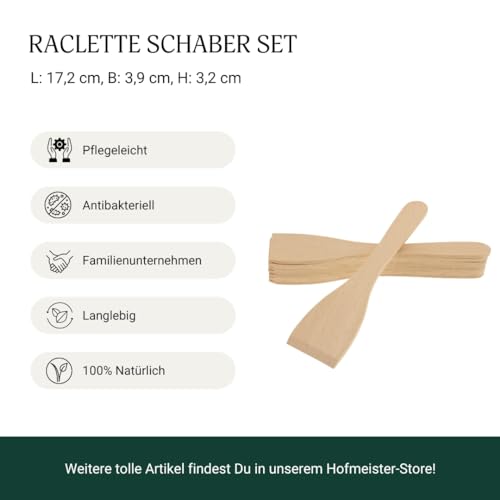 8x HOFMEISTER® Raclette-Schaber lang Holz - schont beschichtete Raclette-Pfännchen, hitzebeständiger Raclette-Spachtel aus Europa, stabiles Raclette Zubehör aus heimischer Buche, 17 cm