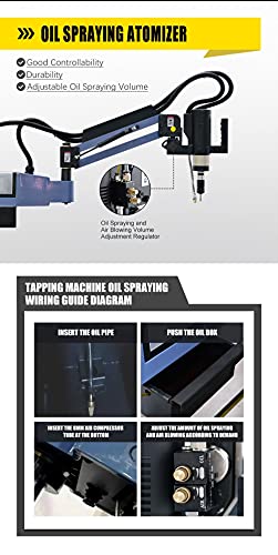 M3-M16 Electric Tapping Machine With Auto Spray Oil System 9Pcs Ansi Tap Collets 1200Mm Electric Tapper Machine 0-375Rpm/Min 360 Degree Flexible Tapping Arm With Auto Blowing Function #TOP2