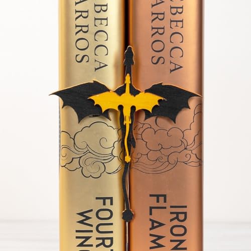 Fourth Wing Merch Dragon Bookshelf Decor, Handmade Wooden Bookshelf Decorations, Fantasy Fan Book Nook Acotar Trinkets, Cool 4th Wing Bookish Accessories Gifts For Books Lovers (Black & Yellow)
