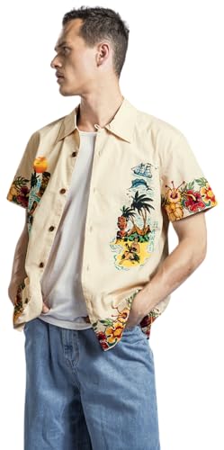 King Kerosin - Rockabilly Kurzarmhemd - Honolulu Tropical Hawaiian Style Shirt - M bis 4XL - für Männer - Größe 4XL - natur