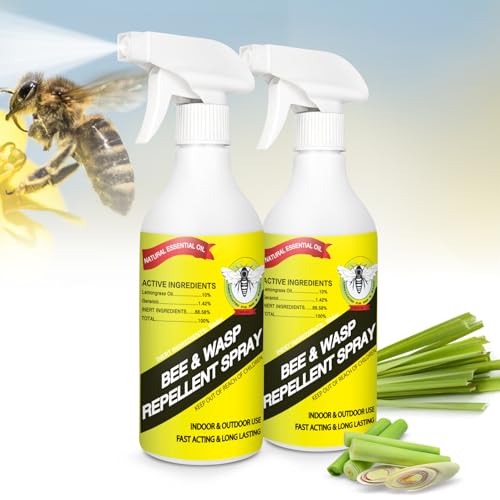 20 oz Wasp & Bee Repellent Outdoor Spray with Natural Essential Oils, Hornet & Yellow Jacket Killer Spray for Patio, Garden and Outdoor Areas