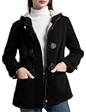 Flygo Sherpa Lined Winter Jackets for Women Fleece Hoodie Jacket Warm Fall Winter Toggle Duffle Coats(Black-XL)