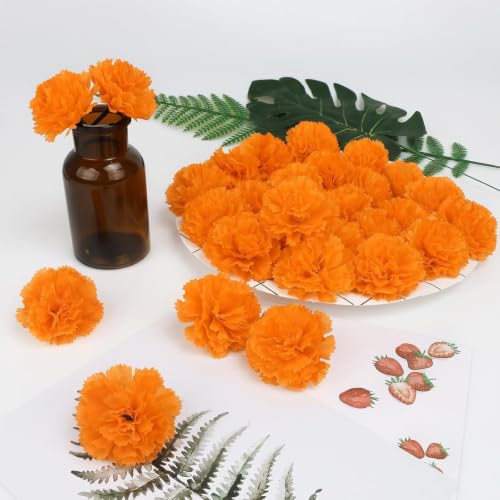 Flores artificiales de caléndula con tallos para centros de mesa estables sin marchitar 6
