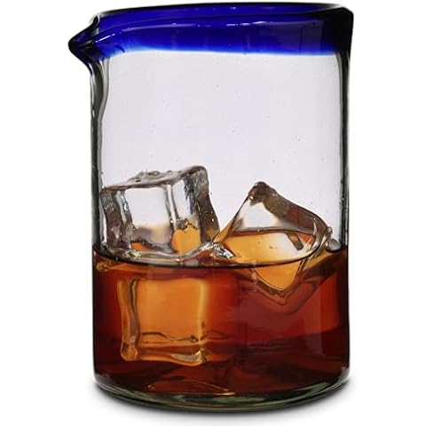 Cairn Craft Recycled Glass Handblown Cocktail Mixing Glass - Clear with Blue Rim - 550mL / 18.5 oz Cover