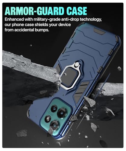 Image of WOW IMAGINE Shock Proof Back Case Mobile Cover for Motorola Moto Edge 50 5G | Back Cover Case (Tough Armor | Hybrid PC + TPU | Ring Holder & in-Built Kickstand | Blue)