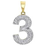 DTJEWELS 10K Yellow Gold Finish Round Cut Diamond Number 3 Bubble Pendant Pave Dome Charm 0.63 CT.
