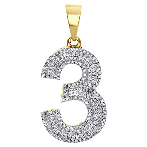 Dtjewels 10K Yellow Gold Finish Round Cut Diamond Number 3 Bubble Pendant Pave Dome Charm 0.63 Ct. #TOP4
