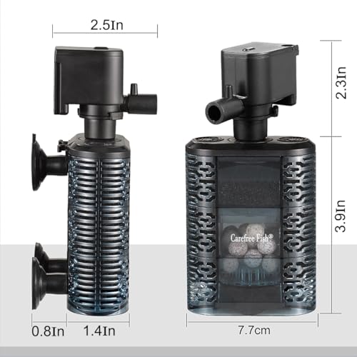 Carefree Fish Aquarium Small Sponge Filter for 3~15Gal Fish Tank Quiet for Saltwater and Freshwater with Biochemical Filtration Balls and Biochemical Filtration Sponge