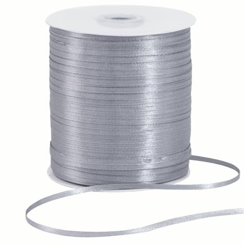 TONIFUL 1/8 Inch 870yd Silver Thin Satin Ribbon String for Gift Wrapping