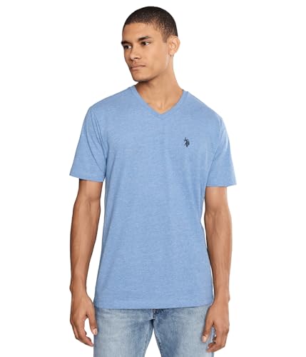 Image of U.S. Polo ASSN. Men's Solid V‑Neck T-Shirt, Sedona Blue Heather, Large