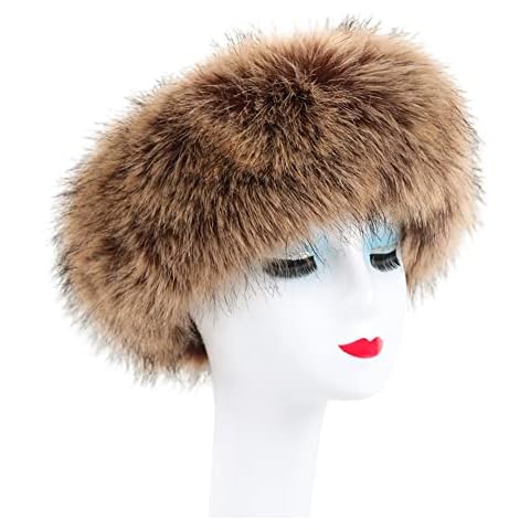 Pelzmütze Damen Russische Fellmütze, Warm Pelzmütze Cossack Russische Mütze Wintermütze Faux Fuchs Fell Stirnband Pelz Damen Winter Plüschmütze Kunstfell Cossack Mütze Blau Schwarz Grau Pink Beige Cover