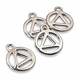 Silver Recovery Symbol Charms, 4-Pack Sacred Geometry Triangle in Circle, Sobriety Recovery Jewelry Making Pendants