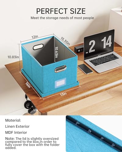 2 Pack File Storage Organizer, Document Organizer, Portable File Box with Lid, Fit for Letter/Legal File Folder Storage,Calamine Blue+Cobalt Green,Box only - Thumbnail 4