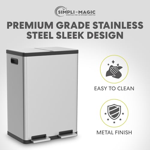 Simpli-Magic 16 Gallon (60L) Step Trash Can – Dual Compartment Kitchen Garbage Can with Waste & Recycling Bins – Slow-Close Lid, Odor Control, Hands-Free, Inner Bases, Premium Stainless Steel by SIMPLI-MAGIC - Used condition - Image 7