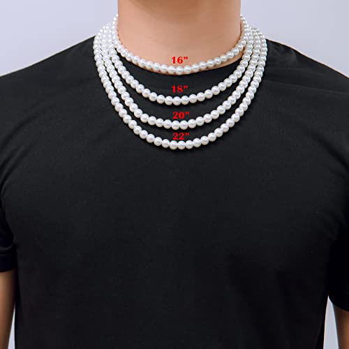 Bamaboth Glass Pearl Necklace For Men 6/8Mm Safe For Skin, 925 Sterling Silver Plated Pearl Necklaces For Women 16/18/20/22” Hypoallergenic, Pearl Choker Gift For Teen Boy Girl #TOP6