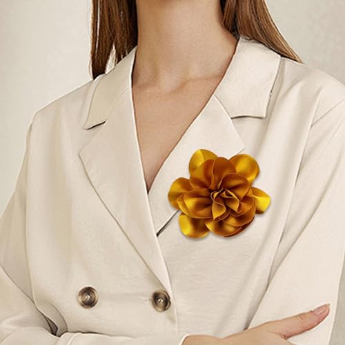 Image of Dainty Satin Fabric Flower Brooches for Women Large Rose Floral Brooch for Party Dance Wedding Banquet Elegant Camellia Fashion Brooch Pin for Women Girl 5.5inch
