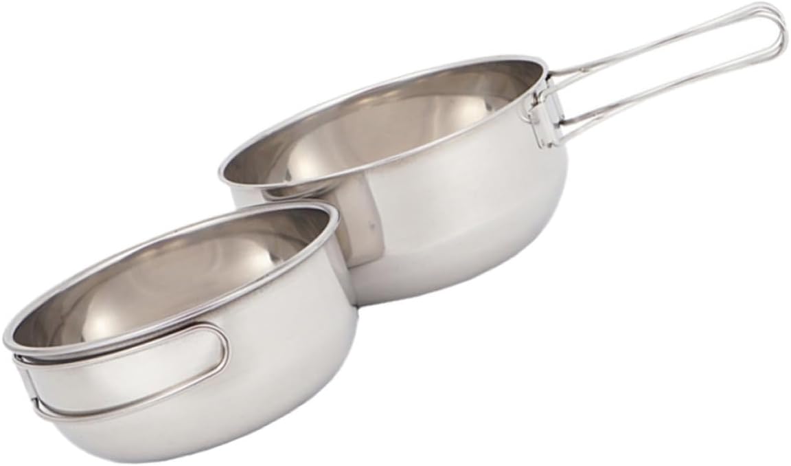 3pcs Stainless Steel Camping Bowl Set with Mesh Storage Bag, 650ml and 500ml Stackable round Bowls, Easy to Carry Tableware for Hiking and Camping