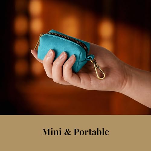 Image of Didog PU Leather Dog Poop Bag Holder, Easy-Pull with Metal Clip, Light Blue