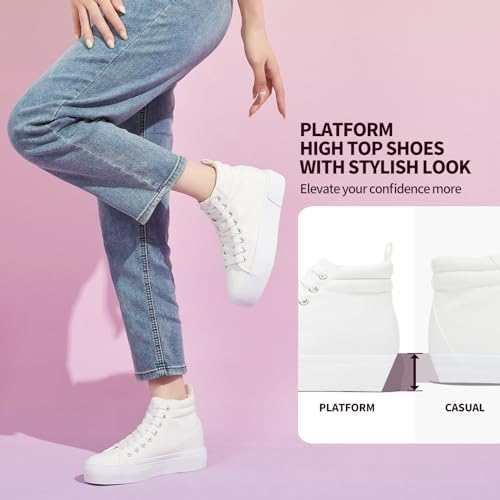 Yageyan Women's High Top Sneakers - White Platform Shoes for Walking & Casual Wear4