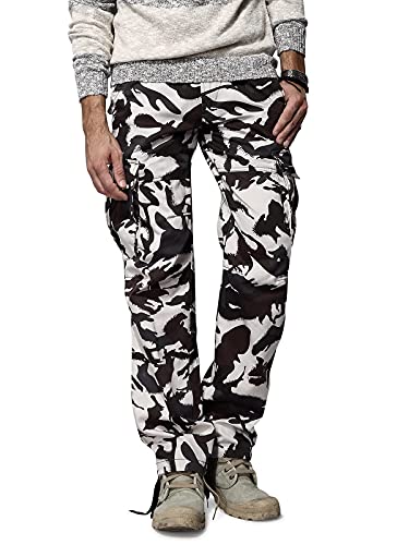 Mesinsefra Men's Cotton Casual Military Army Cargo Camo Combat Work Pants with 8 Pocket Camo White 384