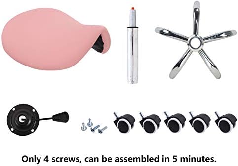 KKTONER Rolling Saddle Stool PU Leather Swivel Adjustable Rolling Stool with Wheels Salon Chair (Pink)