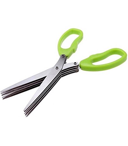 Tijera para Hierbas Tijeras Cocina Acero Inoxidable con mango verde de plástico