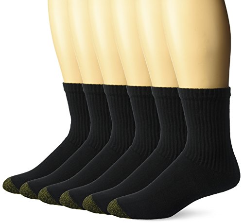 Gold Toe Men's Cushioned Cotton Short Crew Socks, 6-Pack, black, Shoe Size: 6-12.5