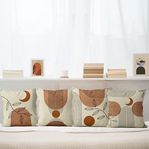 ASDCXZ Boho Cushion Cover Set, 50x50 cm, 4pcs, Abstract Boho Style Leaves Day Month Decorative Cushion - Image 2