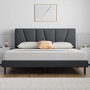 Molblly Full Bed Frame Upholstered Platform with Headboard and Strong Wooden Slats, Strong Weight Capacity, Non-Slip and Noise-Free,No Box Spring Needed, Easy Assembly,Dark Grey Full Bed