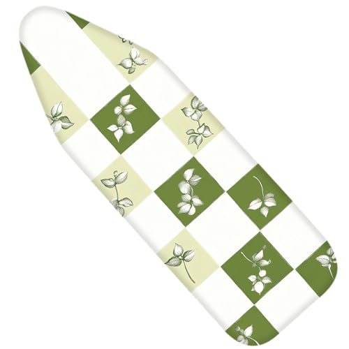 Image of Nuxovilar Green White Checkered Ironing Board Cover 15x54 Polyester | Iron Pad Scorch Guard laundry helper protective board shield home laundry room craft studio (White Foliage)