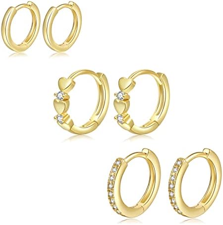 Senteria Small Hoop Earrings for Women 14K Gold Plated S925 Sterling Silver Gold Hoop Earrings Set Huggie Hoop Earrings Cartilage Multiple Piercing Second Hole Earrings 6/8/10/12mm