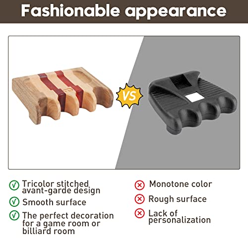 Pool Stick Holder for Table, Portable 4 Holes Pool Cue Holder with Storage Bag, Weighted Solid Wood with Smooth Surface and Bottom Anti-Skid Pad, Billiard Table Accessories for Billiard Room or Club